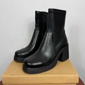 New Steve Madden Zeldie Platform Sock Bootie in Black Leather Women's Size 10